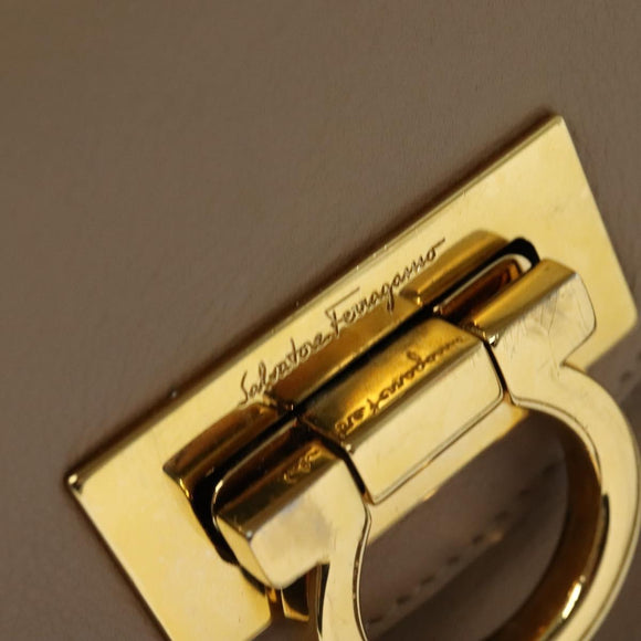 Salvatore Ferragamo Gancini Tote Bag Leather Beige Gold Auth 140617