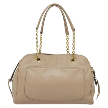 Salvatore Ferragamo Gancini Tote Bag Leather Beige Gold Auth 140617 - 0