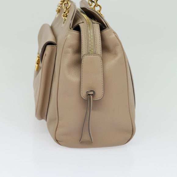 Salvatore Ferragamo Gancini Tote Bag Leather Beige Gold Auth 140617