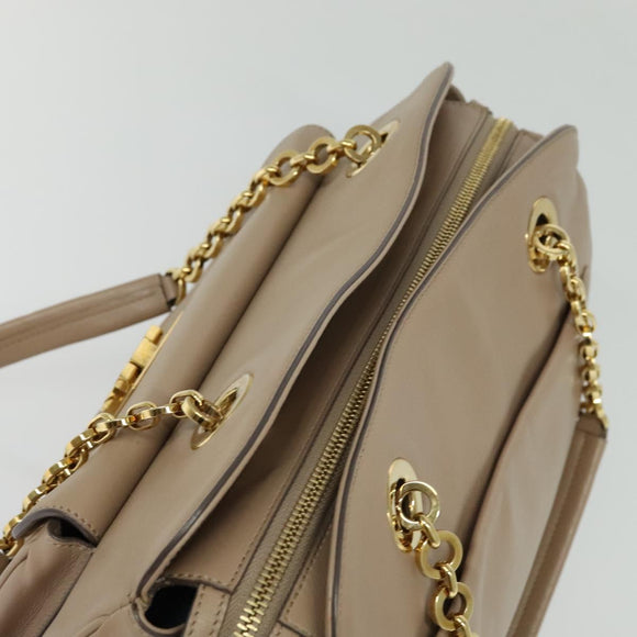 Salvatore Ferragamo Gancini Tote Bag Leather Beige Gold Auth 140617