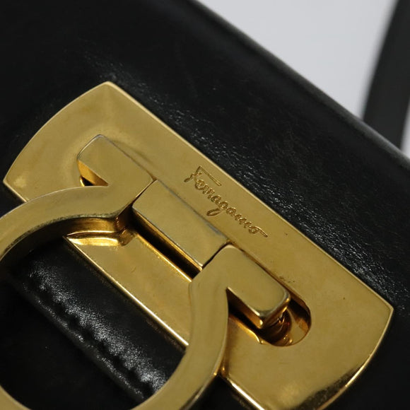 Salvatore Ferragamo Gancini Hand Bag Leather 2way Black Gold Auth 140618