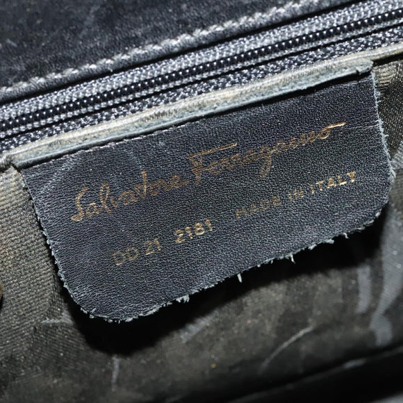 Salvatore Ferragamo Gancini Hand Bag Leather 2way Black Gold Auth 140618