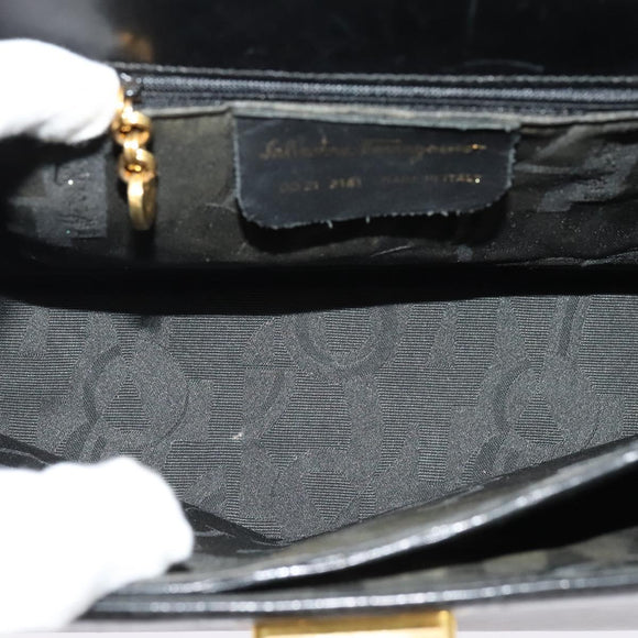 Salvatore Ferragamo Gancini Hand Bag Leather 2way Black Gold Auth 140618