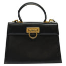 Salvatore Ferragamo Gancini Hand Bag Leather 2way Black Gold Auth 140618-13