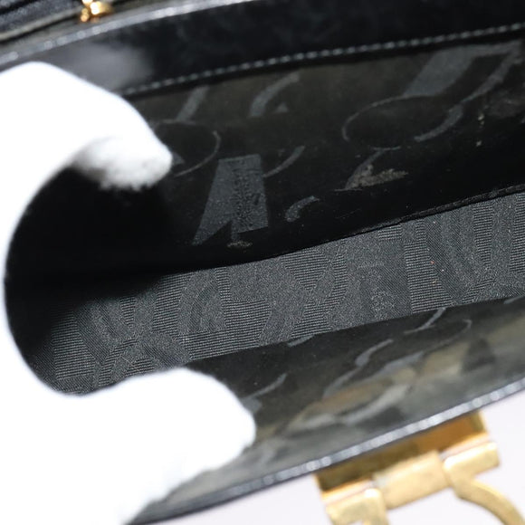 Salvatore Ferragamo Gancini Hand Bag Leather 2way Black Gold Auth 140618