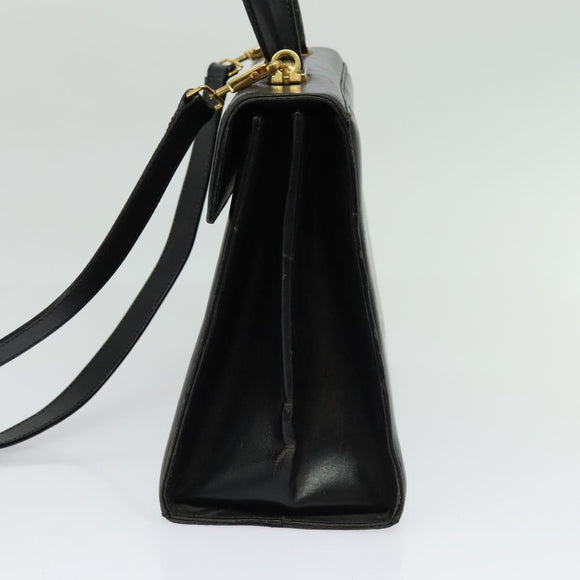 Salvatore Ferragamo Gancini Hand Bag Leather 2way Black Gold Auth 140618