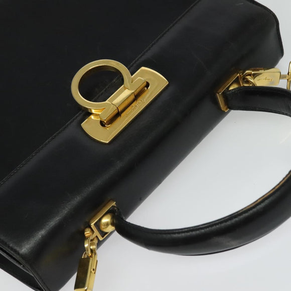 Salvatore Ferragamo Gancini Hand Bag Leather 2way Black Gold Auth 140618