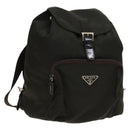 PRADA Backpack Nylon Khaki Silver Auth 140623-1