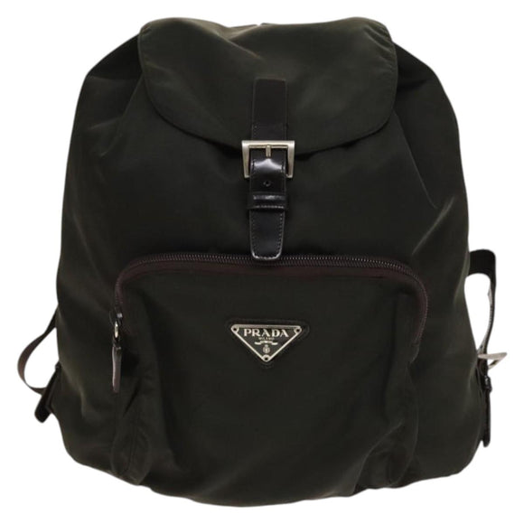 PRADA Backpack Nylon Khaki Silver Auth 140623