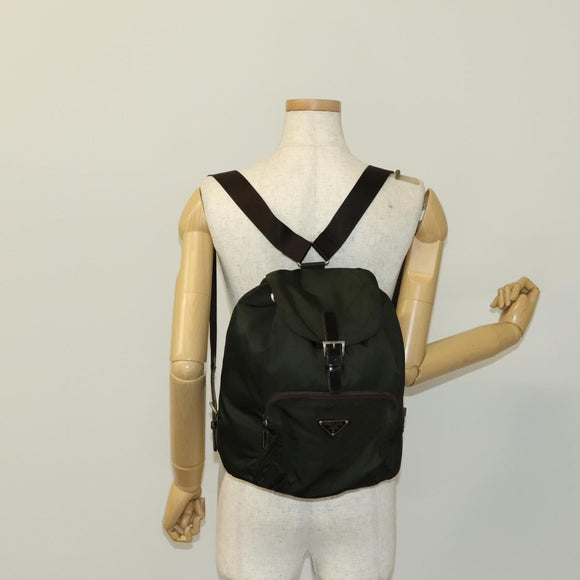 PRADA Backpack Nylon Khaki Silver Auth 140623