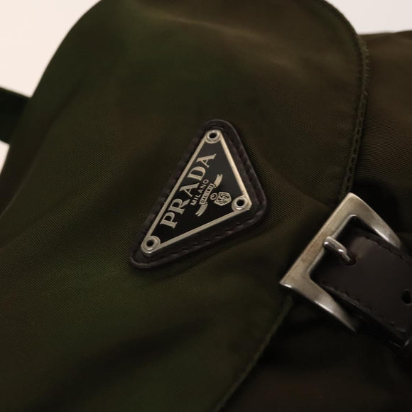 PRADA Backpack Nylon Khaki Silver Auth 140624