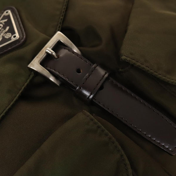 PRADA Backpack Nylon Khaki Silver Auth 140624