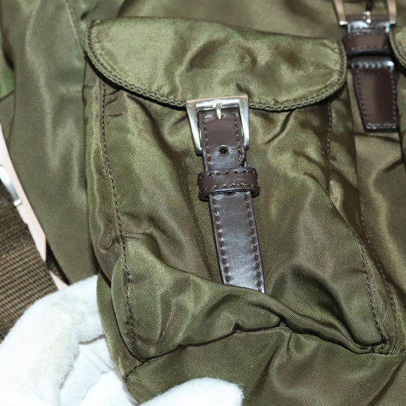 PRADA Backpack Nylon Khaki Silver Auth 140624