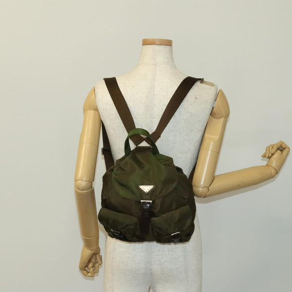 PRADA Backpack Nylon Khaki Silver Auth 140624