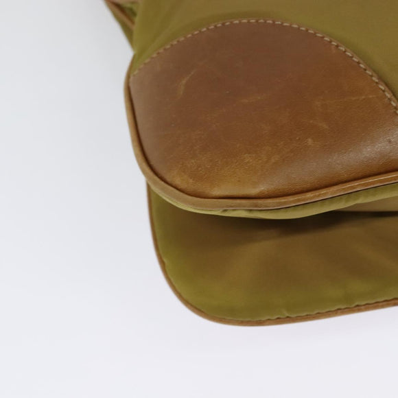 PRADA Shoulder Bag Nylon Leather Beige Gold Auth 140625