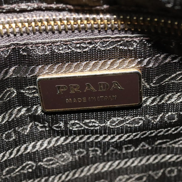PRADA Shoulder Bag Nylon Leather Beige Gold Auth 140625