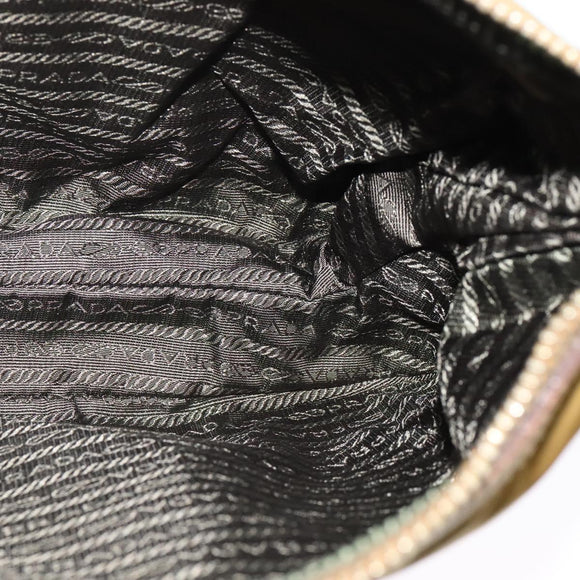 PRADA Shoulder Bag Nylon Leather Beige Gold Auth 140625