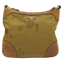 PRADA Shoulder Bag Nylon Leather Beige Gold Auth 140625-13