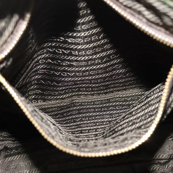 PRADA Shoulder Bag Nylon Leather Beige Gold Auth 140625