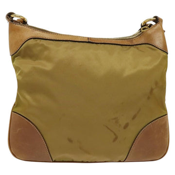 PRADA Shoulder Bag Nylon Leather Beige Gold Auth 140625 - 0