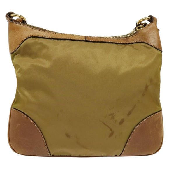 PRADA Shoulder Bag Nylon Leather Beige Gold Auth 140625