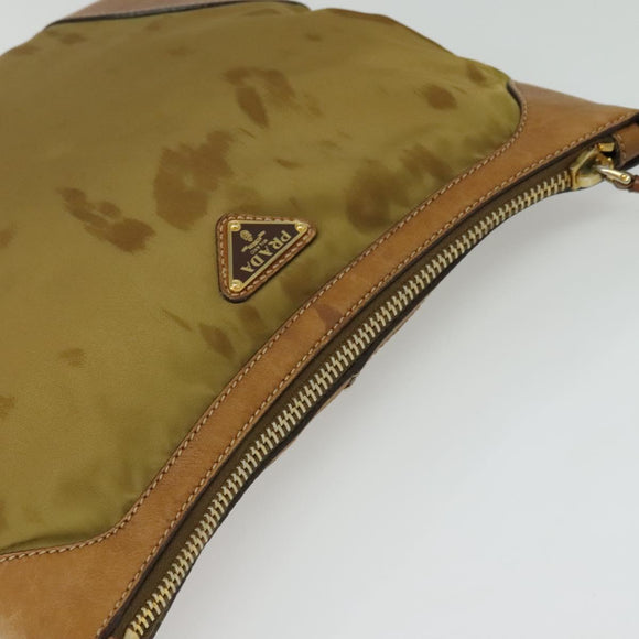 PRADA Shoulder Bag Nylon Leather Beige Gold Auth 140625