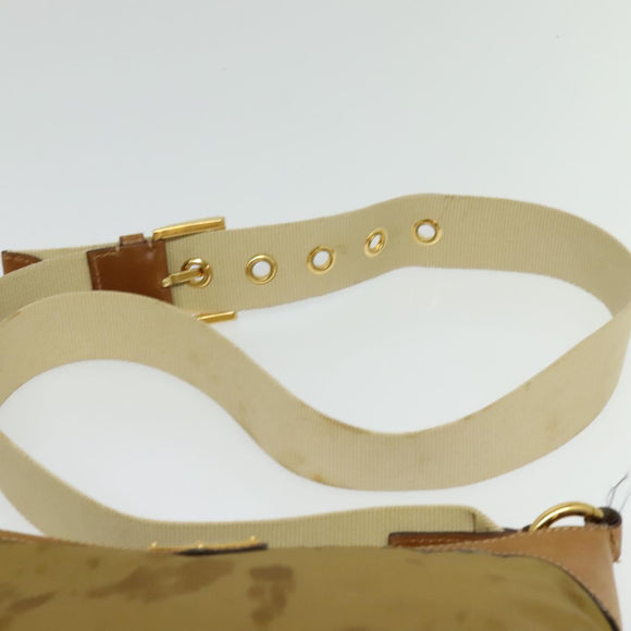 PRADA Shoulder Bag Nylon Leather Beige Gold Auth 140625