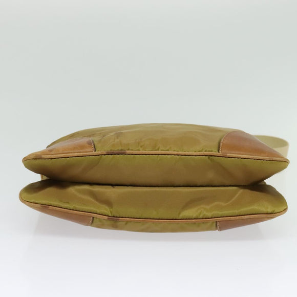 PRADA Shoulder Bag Nylon Leather Beige Gold Auth 140625