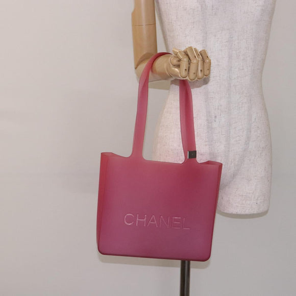 CHANEL Tote Bag Rubber Pink CC Auth 140632