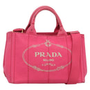 PRADA Canapa PM Hand Bag Canvas Pink Gold Auth 140634-1