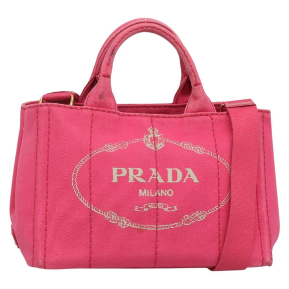 PRADA Canapa PM Hand Bag Canvas Pink Gold Auth 140634
