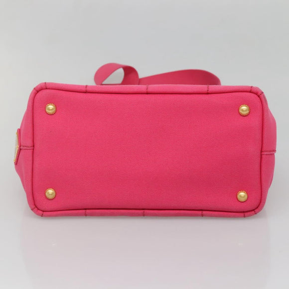 PRADA Canapa PM Hand Bag Canvas Pink Gold Auth 140634