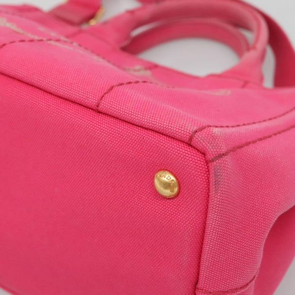 PRADA Canapa PM Hand Bag Canvas Pink Gold Auth 140634