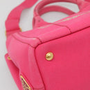 PRADA Canapa PM Hand Bag Canvas Pink Gold Auth 140634-13