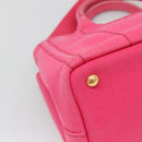 PRADA Canapa PM Hand Bag Canvas Pink Gold Auth 140634-15