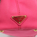 PRADA Canapa PM Hand Bag Canvas Pink Gold Auth 140634-16