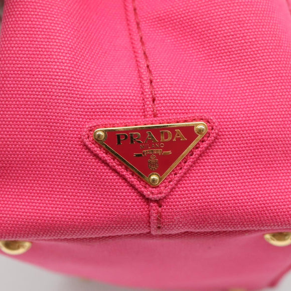 PRADA Canapa PM Hand Bag Canvas Pink Gold Auth 140634