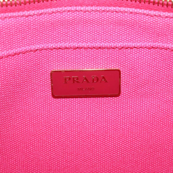 PRADA Canapa PM Hand Bag Canvas Pink Gold Auth 140634