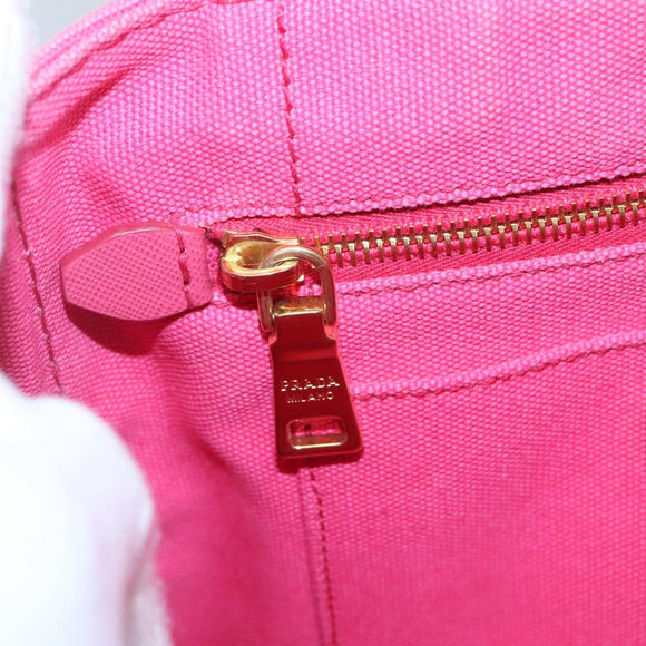 PRADA Canapa PM Hand Bag Canvas Pink Gold Auth 140634