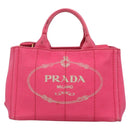 PRADA Canapa PM Hand Bag Canvas Pink Gold Auth 140634-2