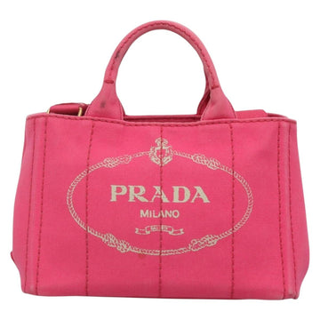 PRADA Canapa PM Hand Bag Canvas Pink Gold Auth 140634 - 0
