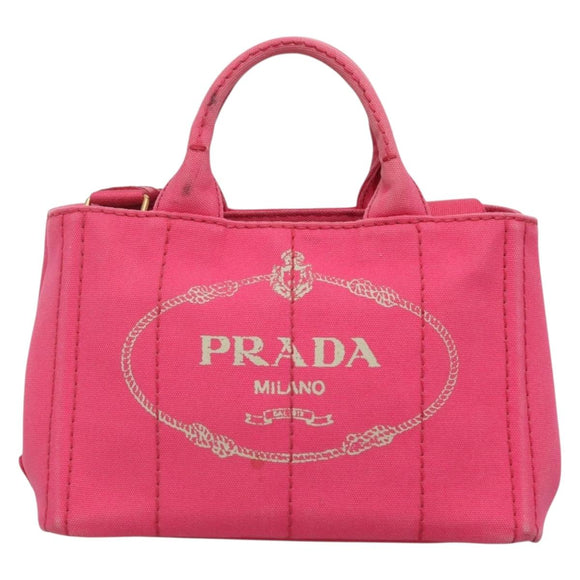 PRADA Canapa PM Hand Bag Canvas Pink Gold Auth 140634