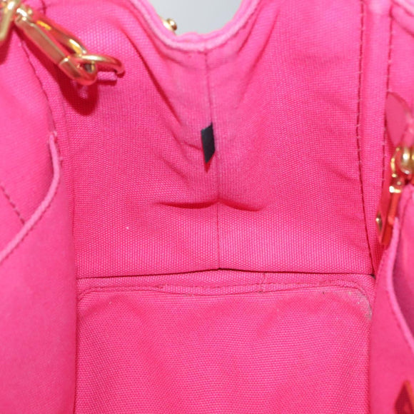 PRADA Canapa PM Hand Bag Canvas Pink Gold Auth 140634