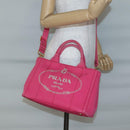 PRADA Canapa PM Hand Bag Canvas Pink Gold Auth 140634-25