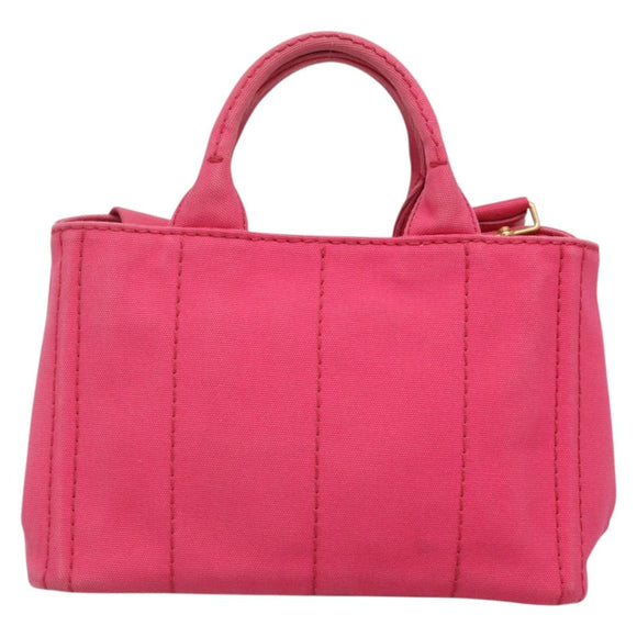 PRADA Canapa PM Hand Bag Canvas Pink Gold Auth 140634