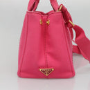 PRADA Canapa PM Hand Bag Canvas Pink Gold Auth 140634-4