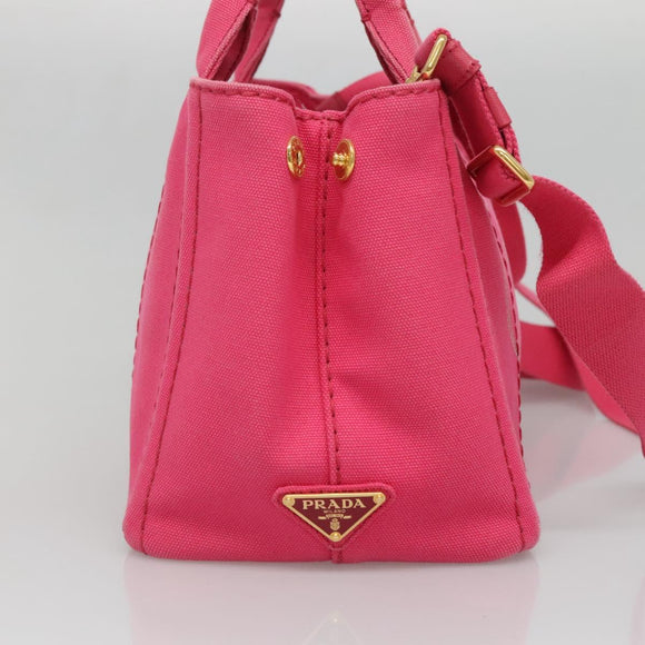 PRADA Canapa PM Hand Bag Canvas Pink Gold Auth 140634