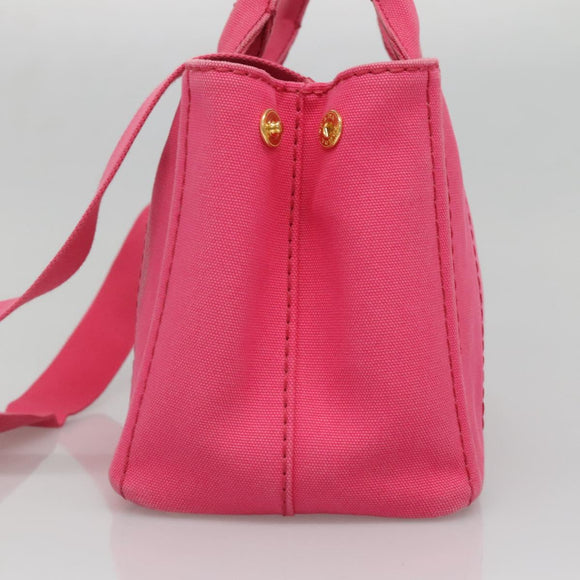 PRADA Canapa PM Hand Bag Canvas Pink Gold Auth 140634