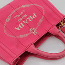 PRADA Canapa PM Hand Bag Canvas Pink Gold Auth 140634-6