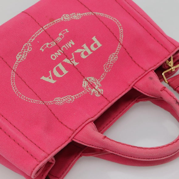 PRADA Canapa PM Hand Bag Canvas Pink Gold Auth 140634
